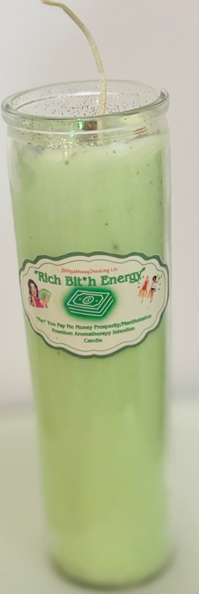 “Rich Bitc* Energy” Prosperity/tool for assisting with new found abundance aromatherapy intention candle! 7 day candle!!