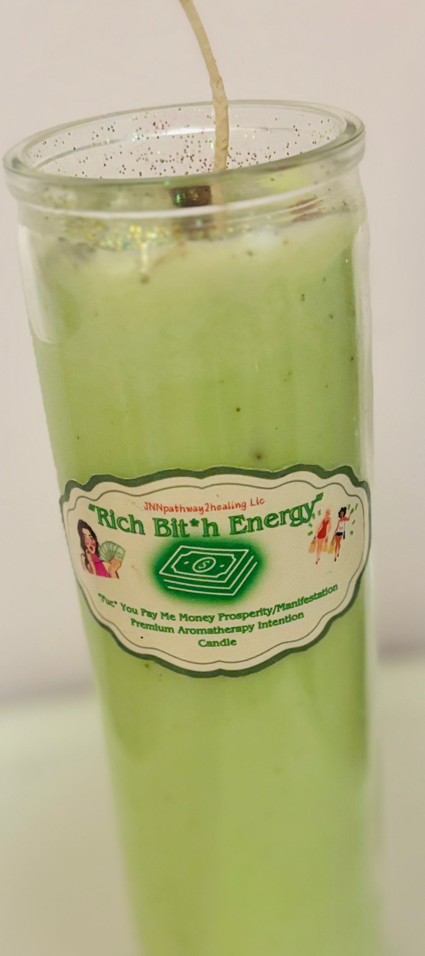 “Rich Bitc* Energy” Prosperity/tool for assisting with new found abundance aromatherapy intention candle! 7 day candle!!